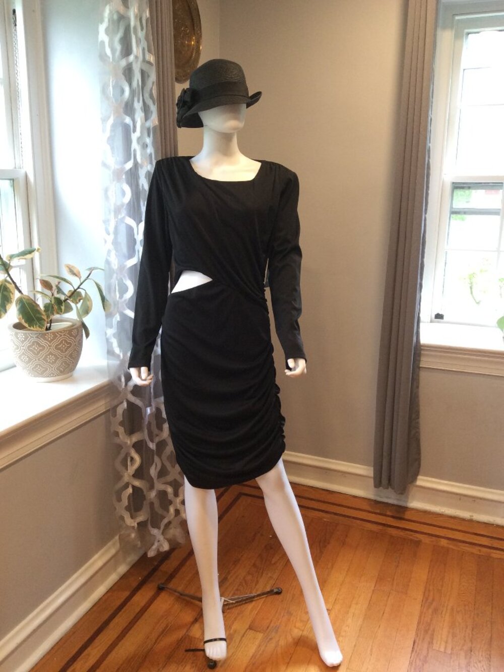 Guess Black Ruched Long Sleeve Mini Dress